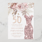 Blush Dress Fabulous 50th Birthday Roos Gold Folie Uitnodiging (Voorkant)