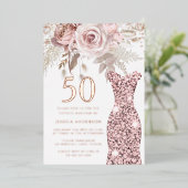 Blush Dress Fabulous 50th Birthday Roos Gold Folie Uitnodiging (Staand Voorkant)