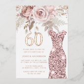 Blush Dress Fabulous 60th Birthday Roos Gold Folie Uitnodiging (Voorkant)