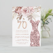 Blush Dress Fabulous 70th Birthday Roos Gold Folie Uitnodiging (Staand Voorkant)
