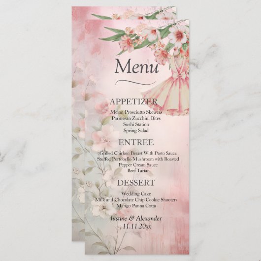  Blush Dress Wedding Menu (Voorkant / Achterkant)