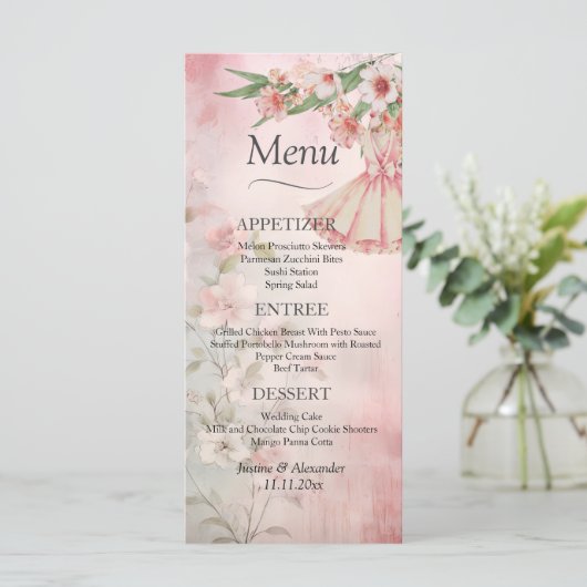  Blush Dress Wedding Menu (Staand voorkant)