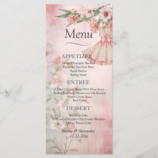  Blush Dress Wedding Menu (Voorkant)
