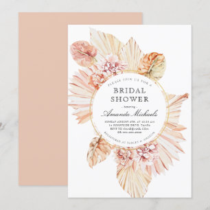 Blush Dried Palm Leaves Boho Chic Vrijgezellenfees Kaart