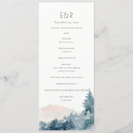 BLUSH DUSKY BLUE MOUNTAIN WEDDING CEREMONY PROGRAM MENU