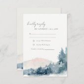 BLUSH DUSKY BLUE MOUNTAINES PINE WEDDING RSVP INFORMATIEKAARTJE (Voorkant / Achterkant)