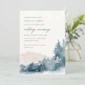 BLUSH DUSKY BLUE MOUNTAINS PINE WEDDING INVITE BEDANKKAART (Staand voorkant)