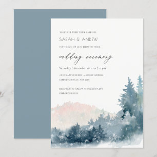 BLUSH DUSKY BLUE MOUNTAINS PINE WEDDING INVITE BEDANKKAART