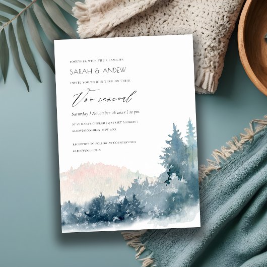 BLUSH DUSKY BLUE MOUNTAINS VOW RENEWAL INVITE BEDANKKAART