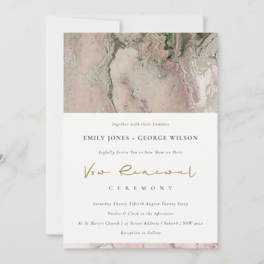 BLUSH DUSKY ROOS GOLD AGATE VOW RENEWAL INVITE BEDANKKAART (Voorkant)