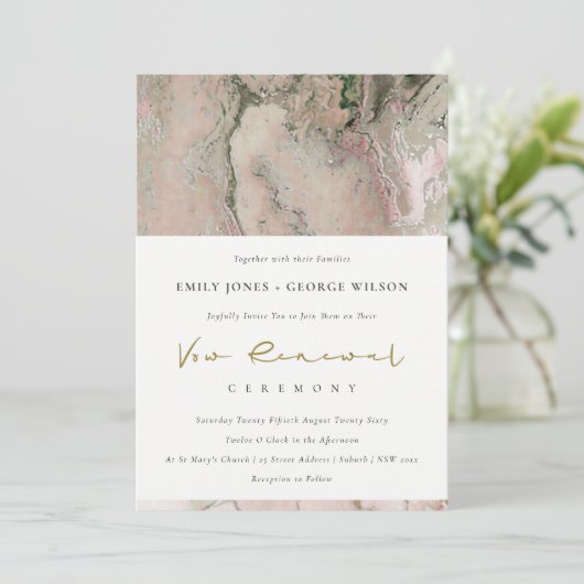 BLUSH DUSKY ROOS GOLD AGATE VOW RENEWAL INVITE BEDANKKAART (Staand voorkant)