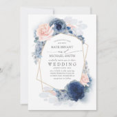 Blush Dusty and Navy Blue Floral Wedding Kaart (Voorkant)