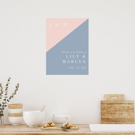 Blush Dusty Blue Elegant Wedding Welcome Sign Poster (Keuken)