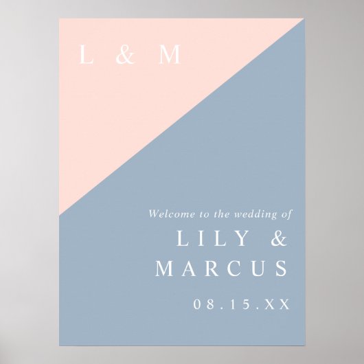 Blush Dusty Blue Elegant Wedding Welcome Sign Poster (Voorkant)
