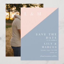 Blush Dusty Blue Minimalist Monogram Huwelijksfoto Save The Date