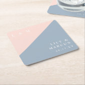 Blush Dusty Blue Minimalist Monogram Wedding Kartonnen Onderzetters (Schuin)