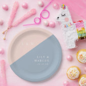 Blush Dusty Blue Modern Elegant Monogram Wedding Papieren Bordje (Feest)