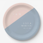 Blush Dusty Blue Modern Elegant Monogram Wedding Papieren Bordje (Voorkant)