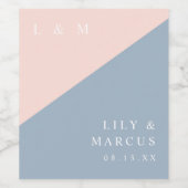 Blush Dusty Blue Modern Elegant Monogram Wedding Wijn Etiket (Enkel label)