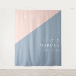 Blush Dusty Blue Modern Wedding Photo Achtergrond Wandkleed