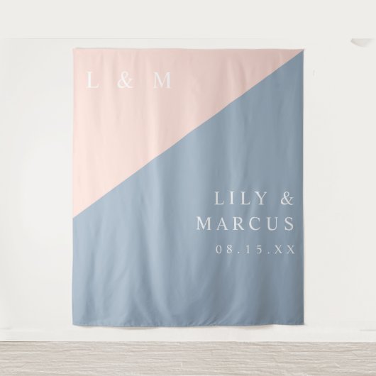 Blush Dusty Blue Modern Wedding Photo Achtergrond Wandkleed (Voorkant)