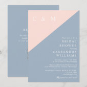 Blush Dusty Blue Monogram QR Code Vrijgezellenfees Kaart (Voorkant / Achterkant)