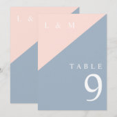 Blush Dusty Blue Monogram Trouwtafel Nummer Kaart (Voorkant / Achterkant)