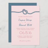 Blush & Dusty Blue Tying the Knot Wedding Kaart (Voorkant / Achterkant)