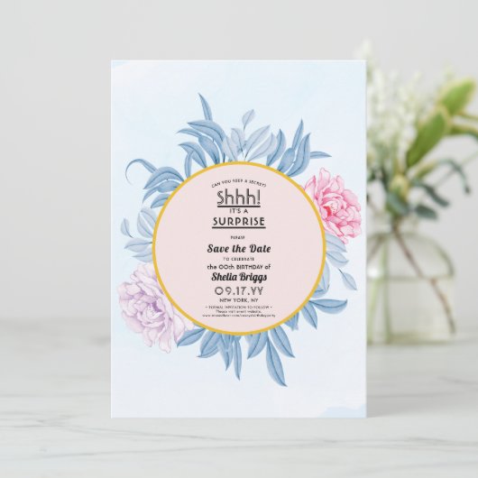 Blush Dusty Blue Waterverf 40th Birthday Save The Date (Staand voorkant)