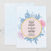 Blush Dusty Blue Waterverf 40th Birthday Save The Date (Voorkant / Achterkant)