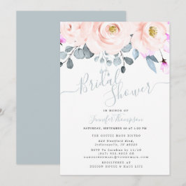 Blush & Dusty Blue Waterverf Floral Vrijgezellenfe Kaart