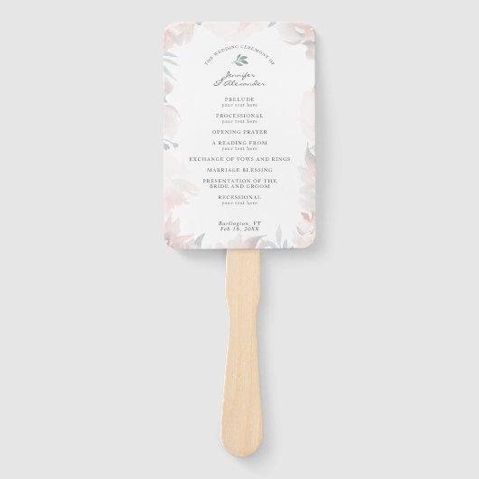 Blush Dusty Blue Waterverf Floral Wedding Program Handwaaier (Voorkant)
