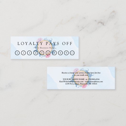 Blush Dusty Blue Waterverf Loyalty Punch Card (Voorkant / Achterkant)