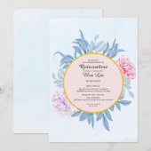Blush Dusty Blue Waterverf Quinceanera Save The Date (Voorkant / Achterkant)