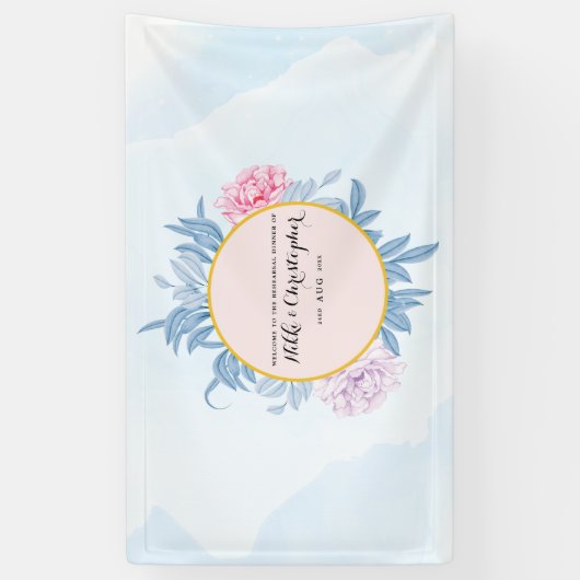 Blush Dusty Blue Waterverf Rehearsal Dinner Spandoek (Verticaal)