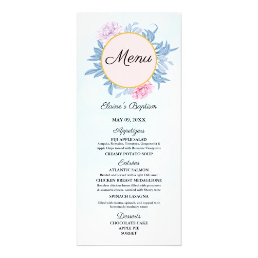 Blush Dusty Blue Waterverf Succulent Baptisme Menu (Voorkant)