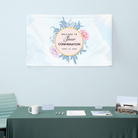 Blush Dusty Blue Waterverf Succulent Bevestiging Spandoek (Beurs)
