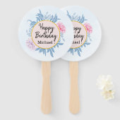 Blush Dusty Blue Waterverf Verjaardagsfeestje Handwaaier (Voorkant en achterkant)