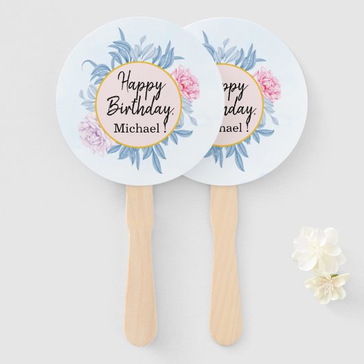 Blush Dusty Blue Waterverf Verjaardagsfeestje Handwaaier