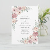 Blush Dusty Mauve Bloem Bruiloft Kaart (Staand voorkant)