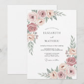 Blush Dusty Mauve Bloem Bruiloft Kaart (Voorkant / Achterkant)