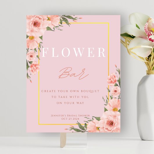 Blush Dusty Pink Flower Bar Vrijgezellenfeest Sign Poster