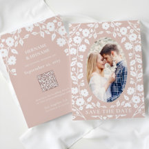 Blush Dusty Pink Foto QR Code Website Folk Floral