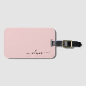 Blush Dusty Pink Girly Script Monogram Naam Modern Bagagelabel (Voorkant (horizontaal))
