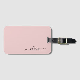 Blush Dusty Pink Girly Script Monogram Naam Modern Bagagelabel