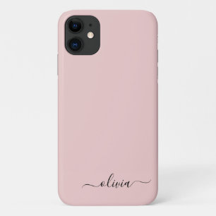 Blush Dusty Pink Girly Script Monogram Naam Modern Case-Mate iPhone Case