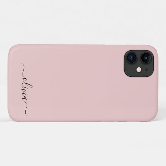 Blush Dusty Pink Girly Script Monogram Naam Modern Case-Mate iPhone Case (Achterkant (horizontaal))