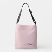 Blush Dusty Pink Girly Script Monogram Naam Modern Crossbody Tas (Achterkant)