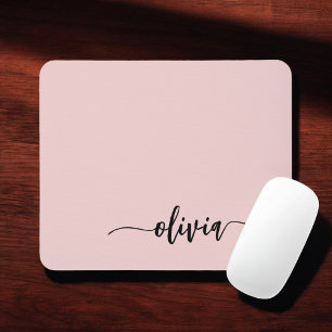 Blush Dusty Pink Girly Script Monogram Naam Modern Muismat