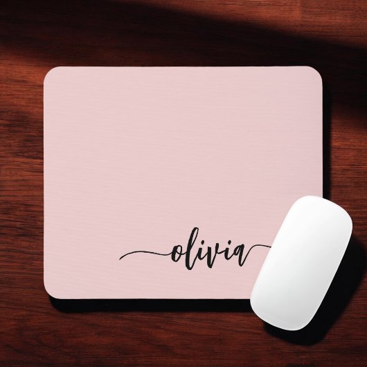 Blush Dusty Pink Girly Script Monogram Naam Modern Muismat